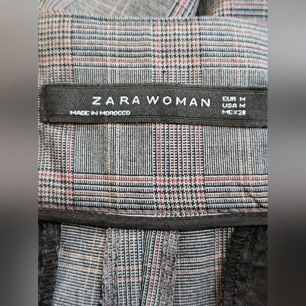 Zara Gray & Red Plaid Wide Leg Trousers Pants-Size Medium - Picture 2 of 4